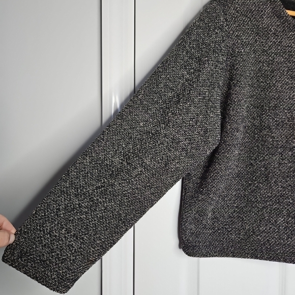 LL Bean Button Front Fleece Cardigan Sweater Jacket Size L Womens Black Tan Cozy - Picture 5 of 8